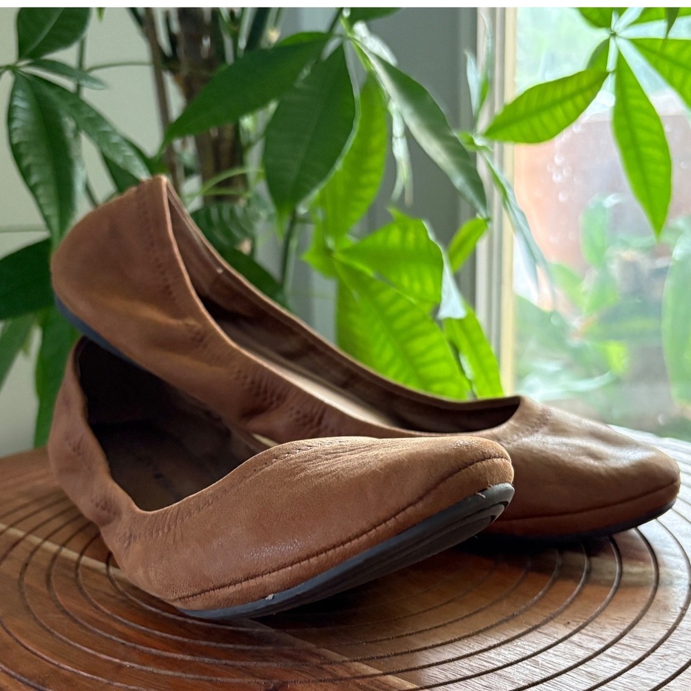 Lucky Brand Emmie Tan Leather Ballet Flats Womens 8.5 M Classic Slip On Shoes